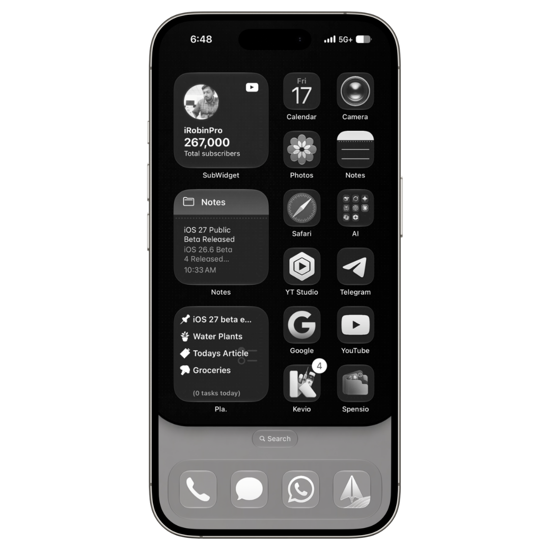 Dual-tone wallpaper shown with a monochrome iPhone Home Screen