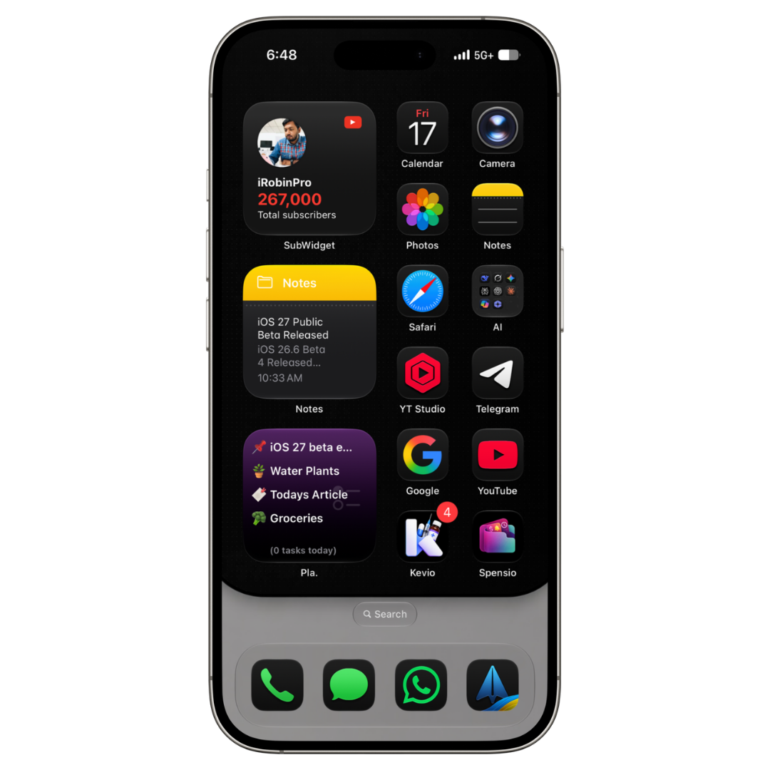 Dual-tone wallpaper shown with a colourful iPhone Home Screen